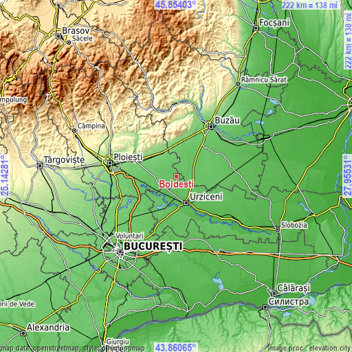 Topographic map of Boldeşti