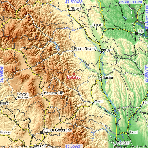 Topographic map of Bolătău