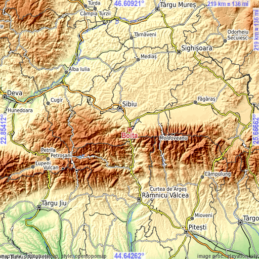 Topographic map of Boița