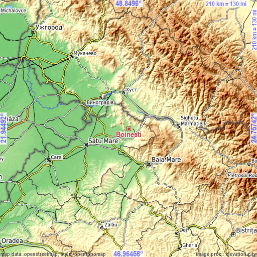 Topographic map of Boinești