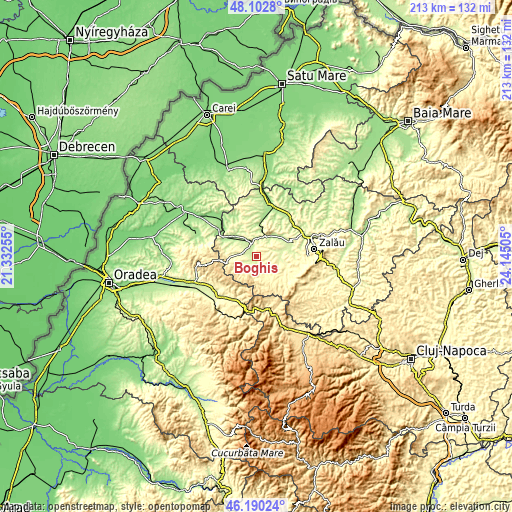 Topographic map of Boghiș