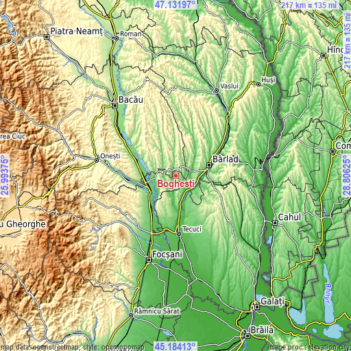 Topographic map of Bogheşti