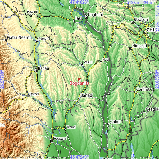 Topographic map of Bogdăniţa