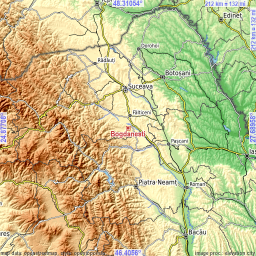 Topographic map of Bogdăneşti