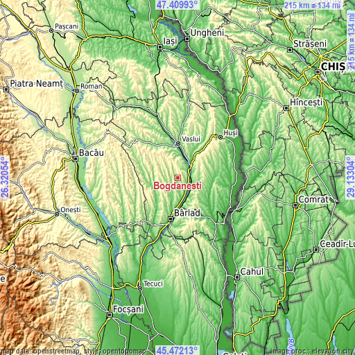Topographic map of Bogdănești