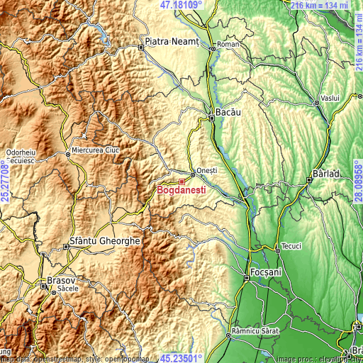 Topographic map of Bogdăneşti