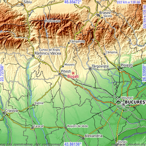 Topographic map of Bogaţi