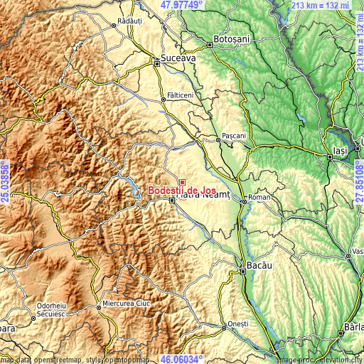 Topographic map of Bodeștii de Jos