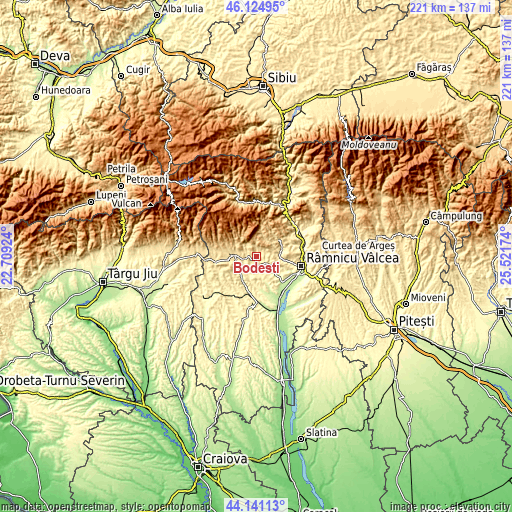 Topographic map of Bodești