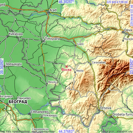 Topographic map of Bocşa