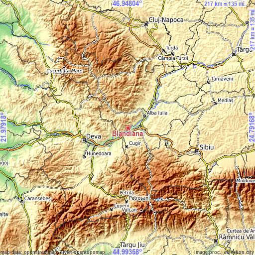 Topographic map of Blândiana