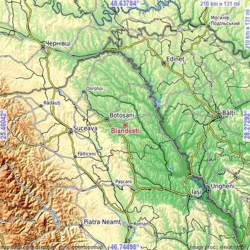 Topographic map of Blândeşti