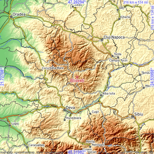 Topographic map of Blideşti