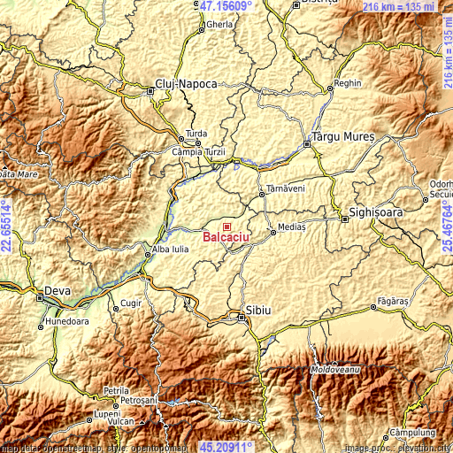 Topographic map of Bălcaciu