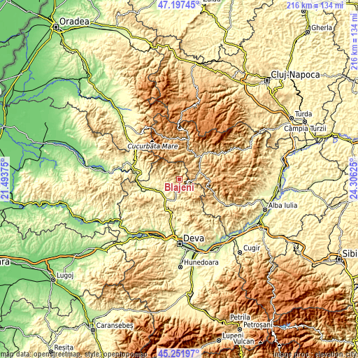 Topographic map of Blăjeni