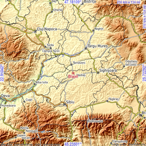 Topographic map of Blăjel