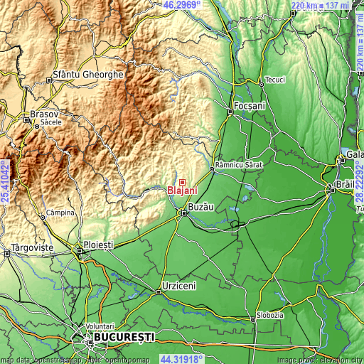 Topographic map of Blăjani