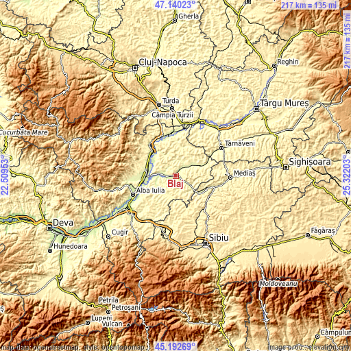 Topographic map of Blaj