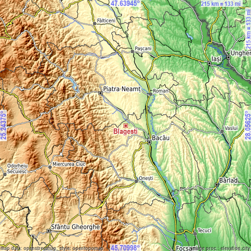 Topographic map of Blăgeşti