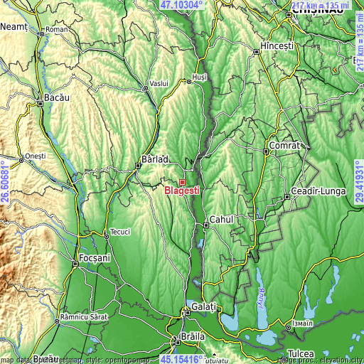 Topographic map of Blăgeşti