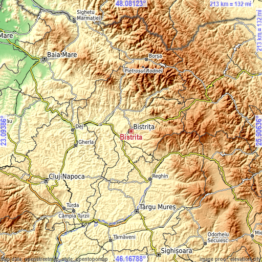 Topographic map of Bistriţa
