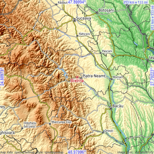 Topographic map of Bistrița