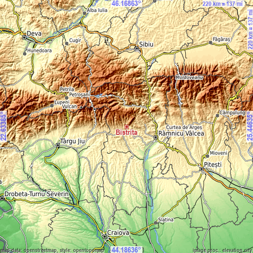 Topographic map of Bistrița