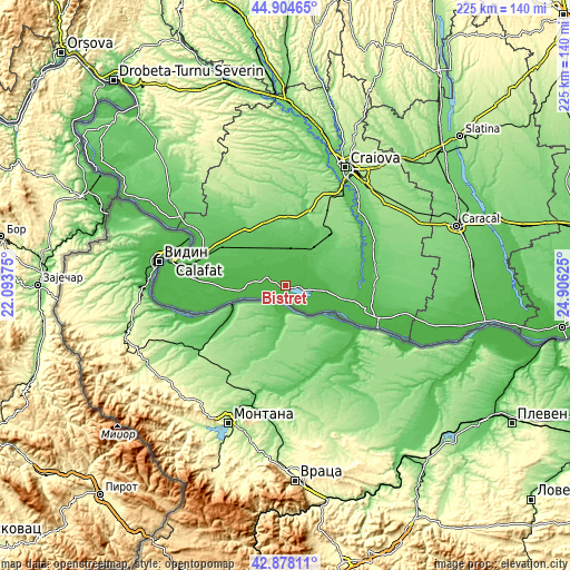 Topographic map of Bistreț