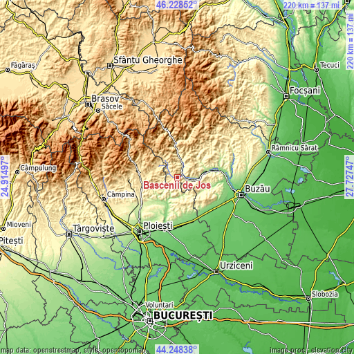 Topographic map of Bâscenii de Jos