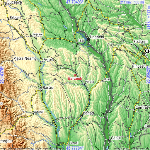 Topographic map of Bârzești