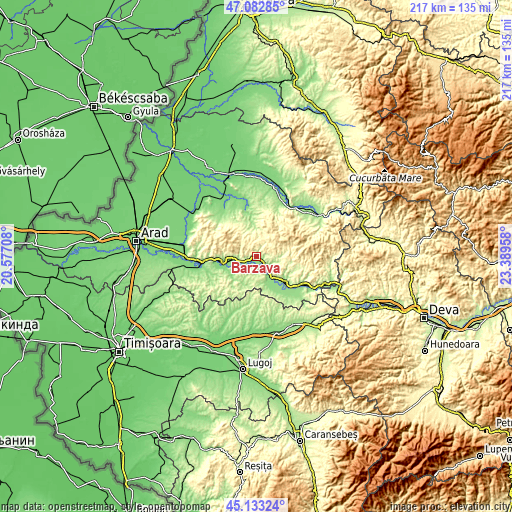 Topographic map of Bârzava