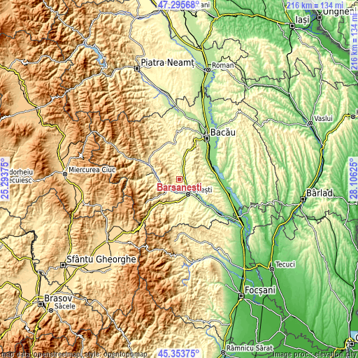 Topographic map of Bârsăneşti