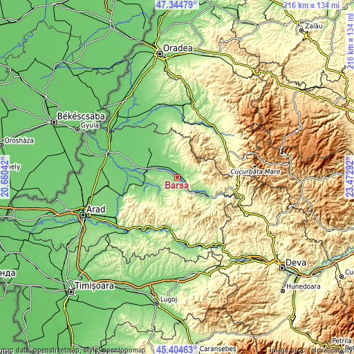 Topographic map of Bârsa