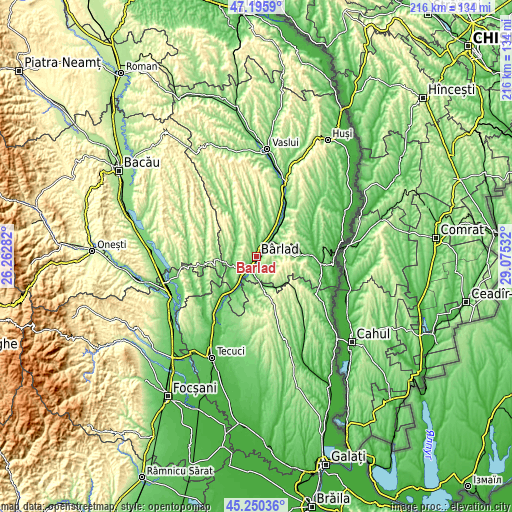 Topographic map of Bârlad