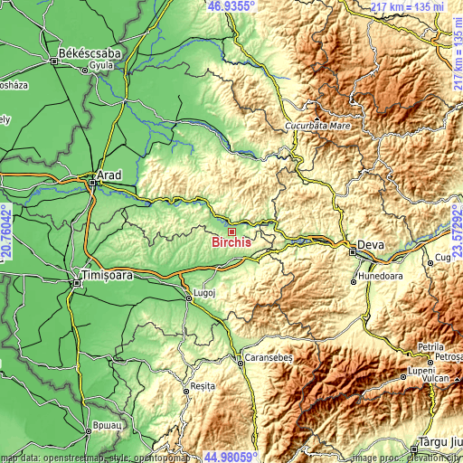 Topographic map of Birchiş