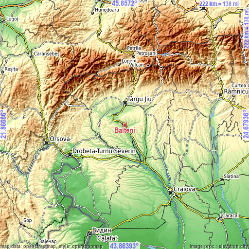 Topographic map of Bâlteni