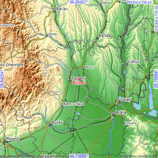 Topographic map of Biliești