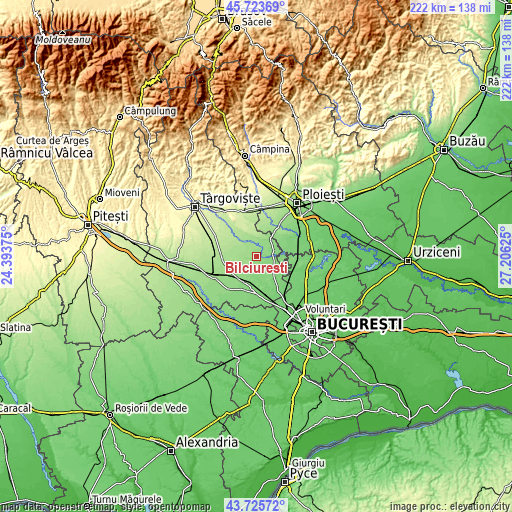 Topographic map of Bilciureşti