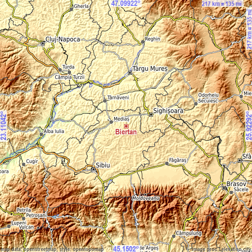 Topographic map of Biertan