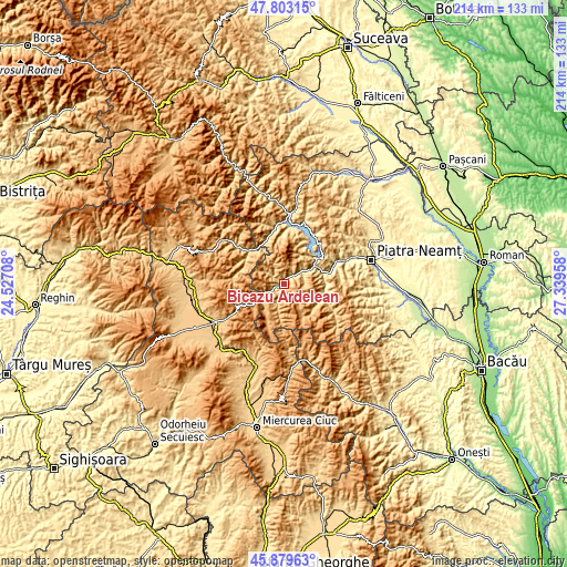 Topographic map of Bicazu Ardelean