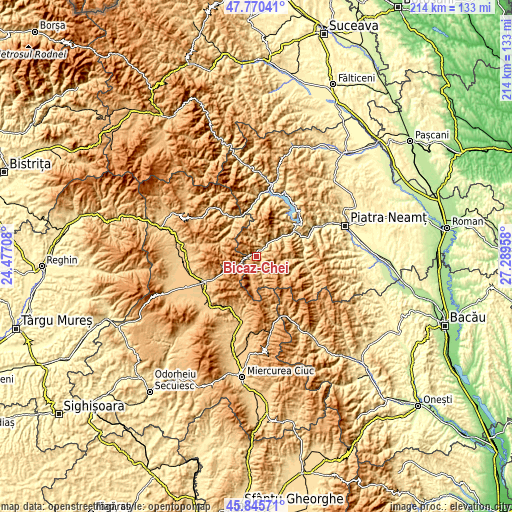 Topographic map of Bicaz-Chei