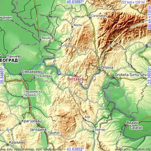 Topographic map of Berzasca