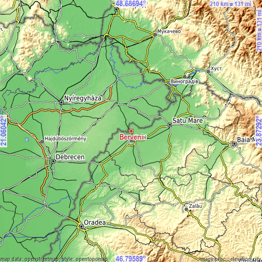 Topographic map of Berveni