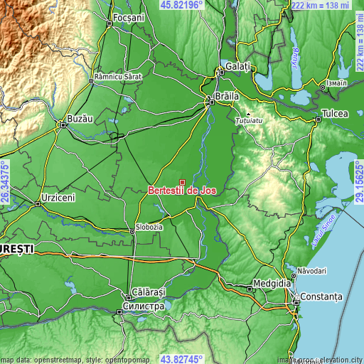 Topographic map of Berteştii de Jos