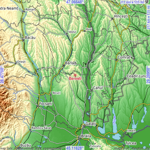 Topographic map of Berești