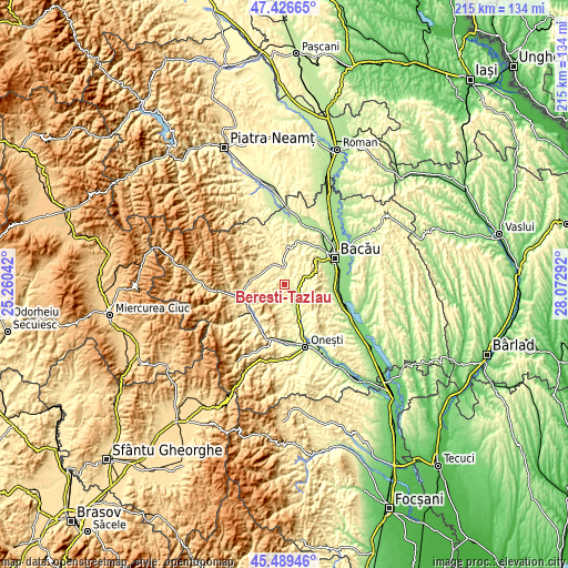 Topographic map of Bereşti-Tazlău