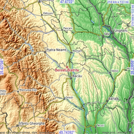 Topographic map of Bereşti-Bistriţa