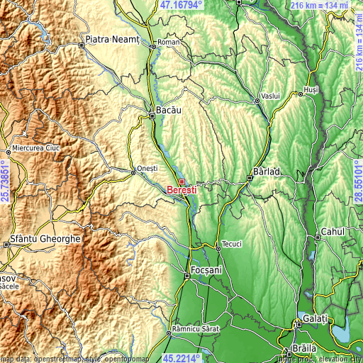 Topographic map of Berești