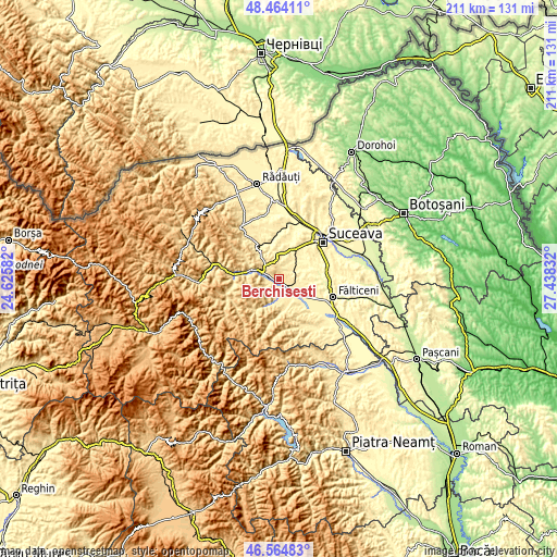 Topographic map of Berchișești