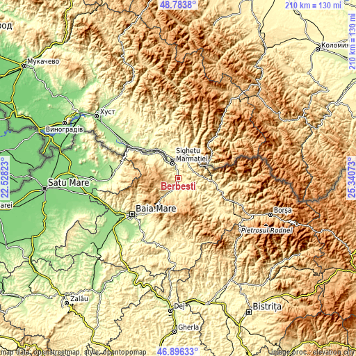 Topographic map of Berbești